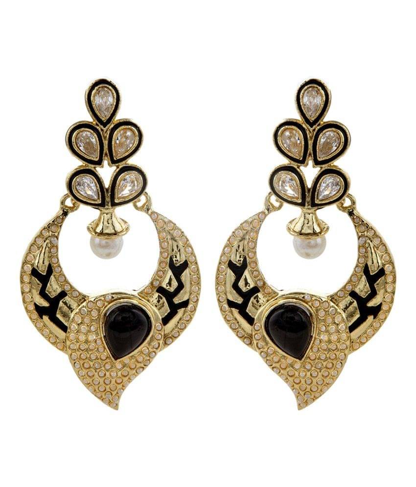     			The Jewelbox Gold Plated Pearl Black Meena Kari Enamel Ethnic Paisley Earring