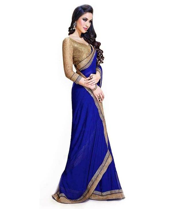 Sareeka Sarees Chiffon Saree With Unstitched Blouse Piece ( Blue ) Sareeka Sarees Chiffon Saree With Unstitched Blouse Piece ( Blue )