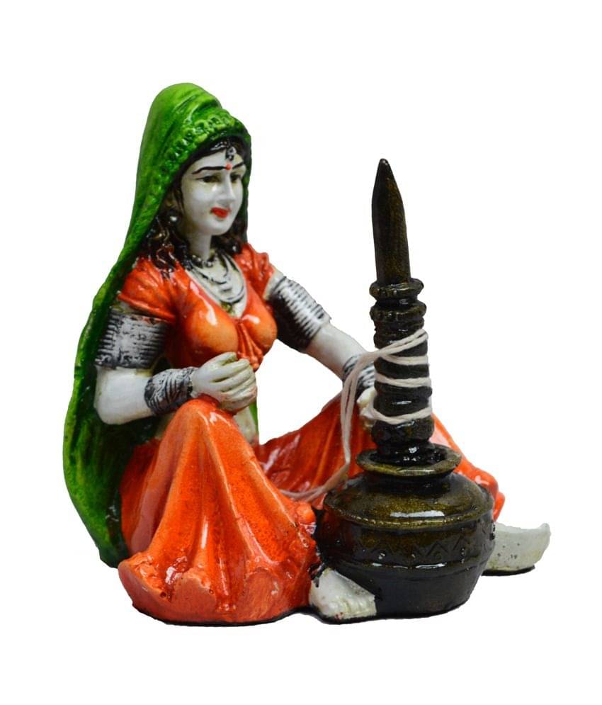 eCraftIndia Orange & Brown Rajasthani Lady & Makhan Handi Polyresin Showpiece eCraftIndia Orange & Brown Rajasthani Lady & Makhan Handi Polyresin Showpiece