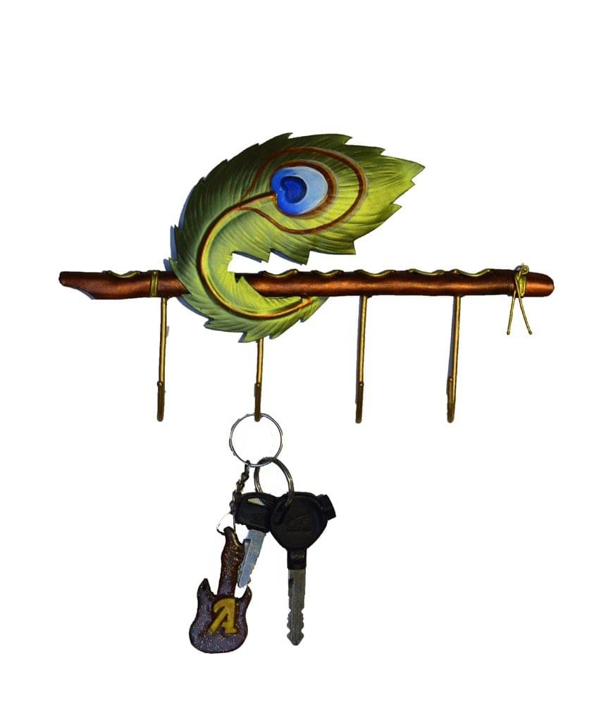 eCraftIndia Green & Brown Wrought Iron Mor Pankh Key Holder eCraftIndia Green & Brown Wrought Iron Mor Pankh Key Holder