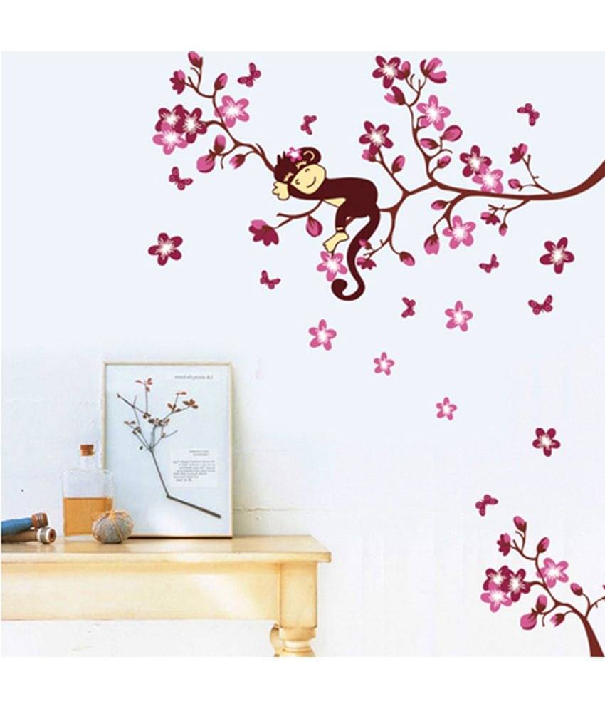 Asmi Collection Pvc Wall Stickers Wall Decals Pink Branches Monkey Asmi Collection Pvc Wall Stickers Wall Decals Pink Branches Monkey
