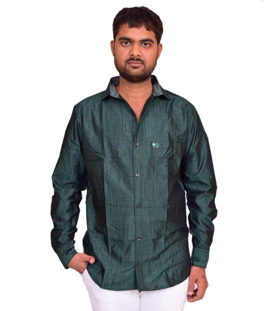     			British Terminal Green Cotton Blend Slim Fit Full Sleeve Partywear Shirt