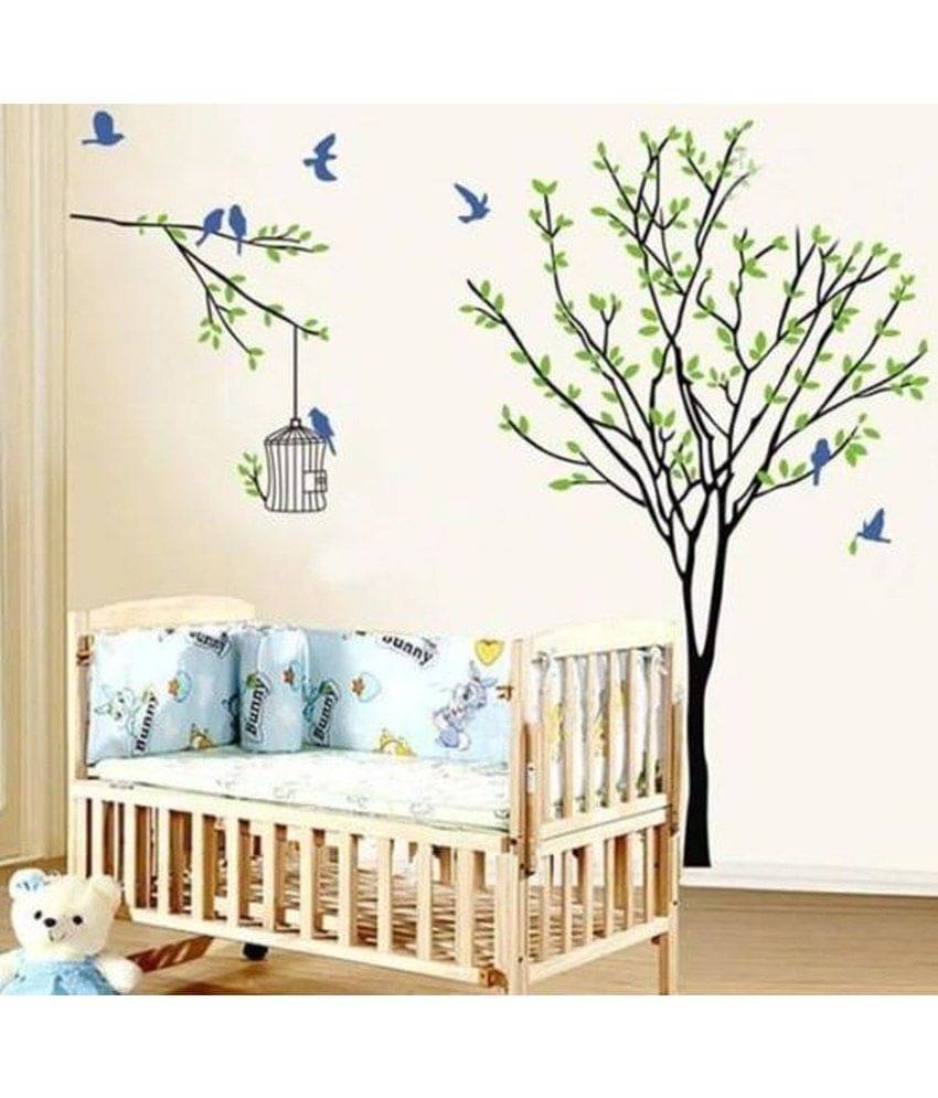 Asmi Collection Pvc Wall Stickers Tree And Blue Birds Asmi Collection Pvc Wall Stickers Tree And Blue Birds