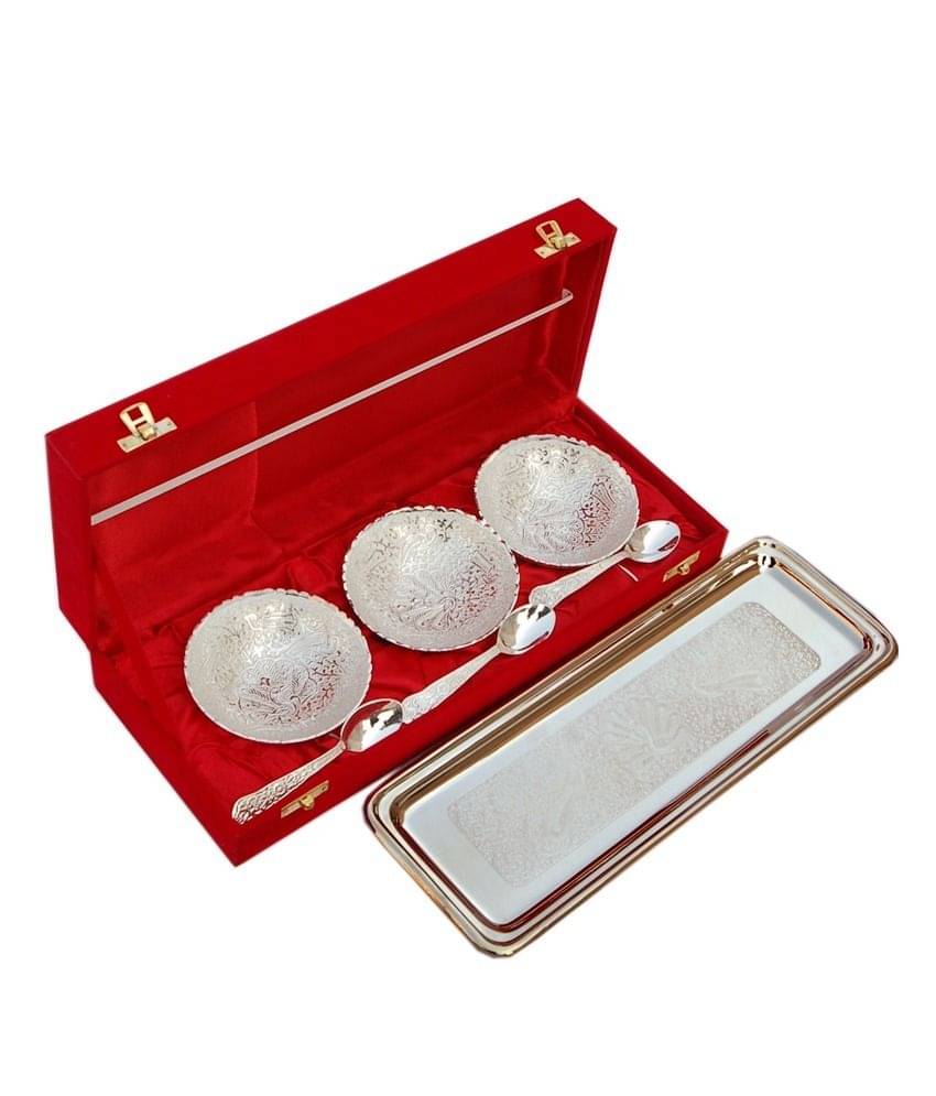     			Urban hemlet Silver Plated Brass Tray And Bowl - Set Of 7