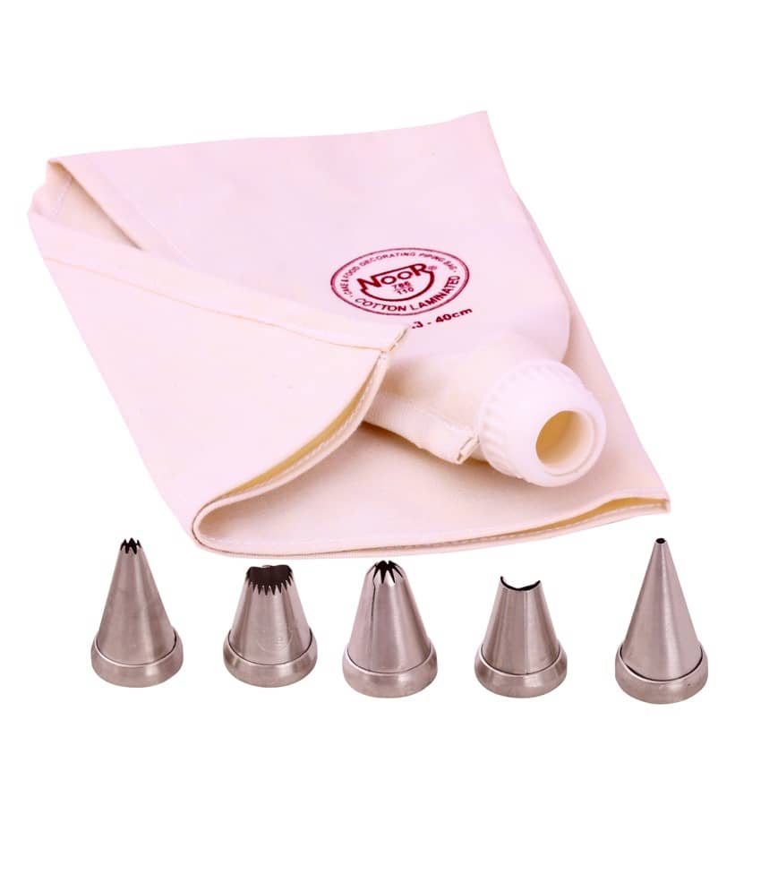 Noor Cake Decoration Icing Bag (40 Cm) & S3 Nozzles - Set Of 6 Pcs - Cookware | Buy online on ZillyBuy