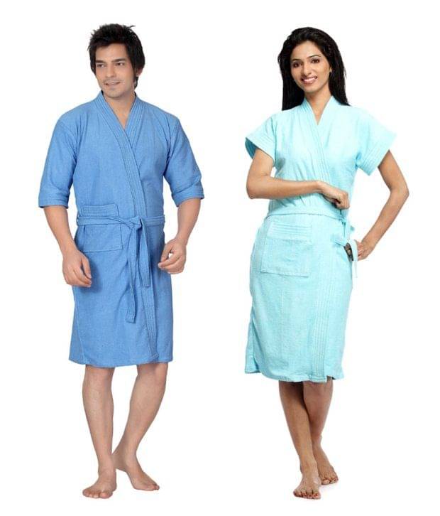     			Superior Combo Sky Blue Bathrobe (pack Of 2)