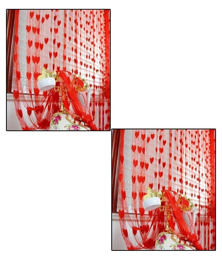 Homefab India Set of 2 Door Eyelet Curtains Floral Red