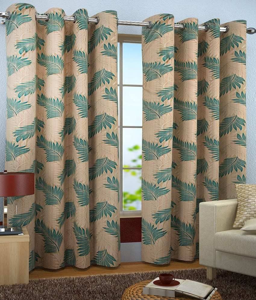 Homefab India Floral Semi-Transparent Eyelet Door Curtain 6ft (Pack of 2) - Blue