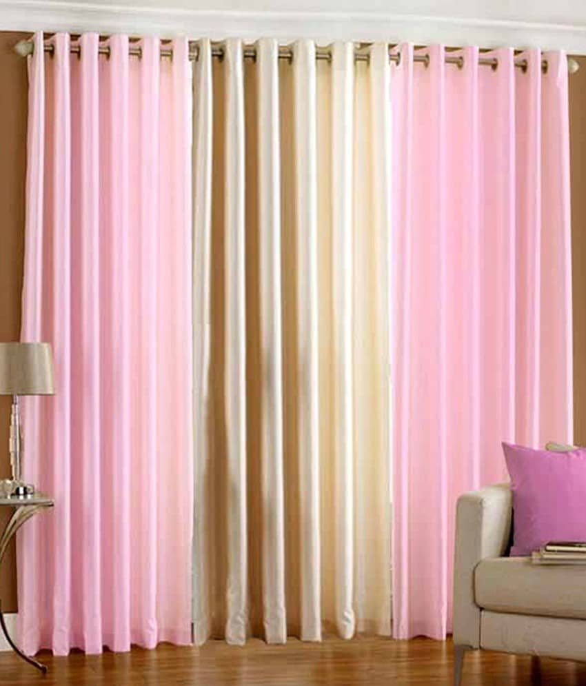 Homefab India Plain Semi-Transparent Eyelet Door Curtain 6ft (Pack of 3) - Multicolor