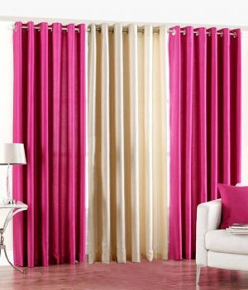 Homefab India Plain Semi-Transparent Eyelet Door Curtain 6ft (Pack of 3) - Multicolor