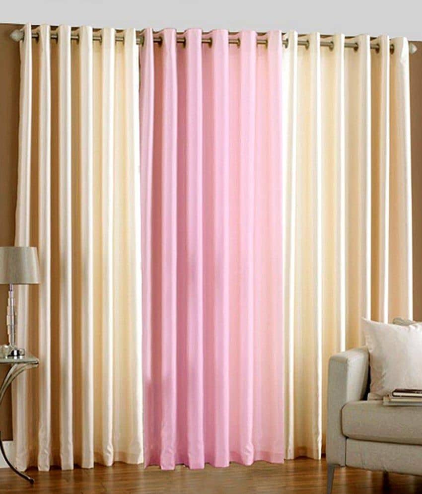 Homefab India Plain Semi-Transparent Eyelet Window Curtain 5ft (Pack of 3) - Multicolor