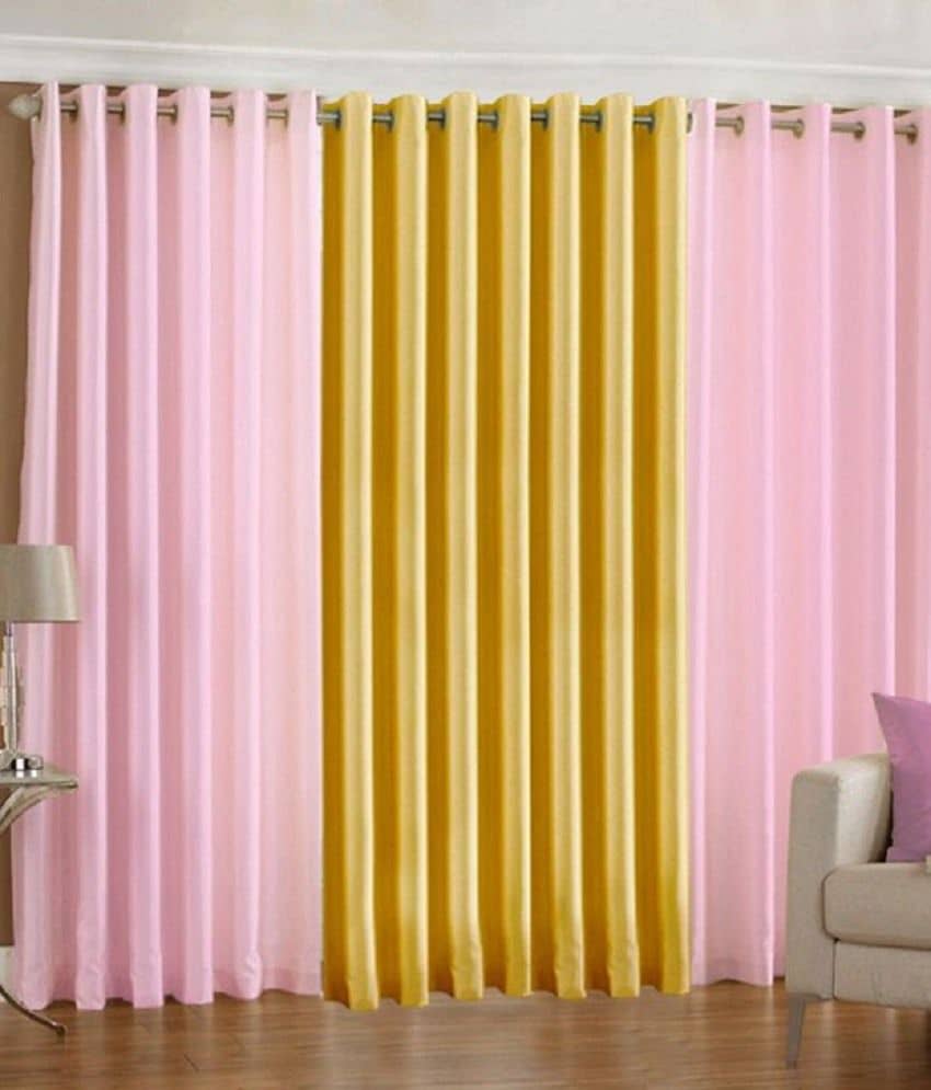 Homefab India Plain Semi-Transparent Eyelet Door Curtain 6ft (Pack of 3) - Multicolor