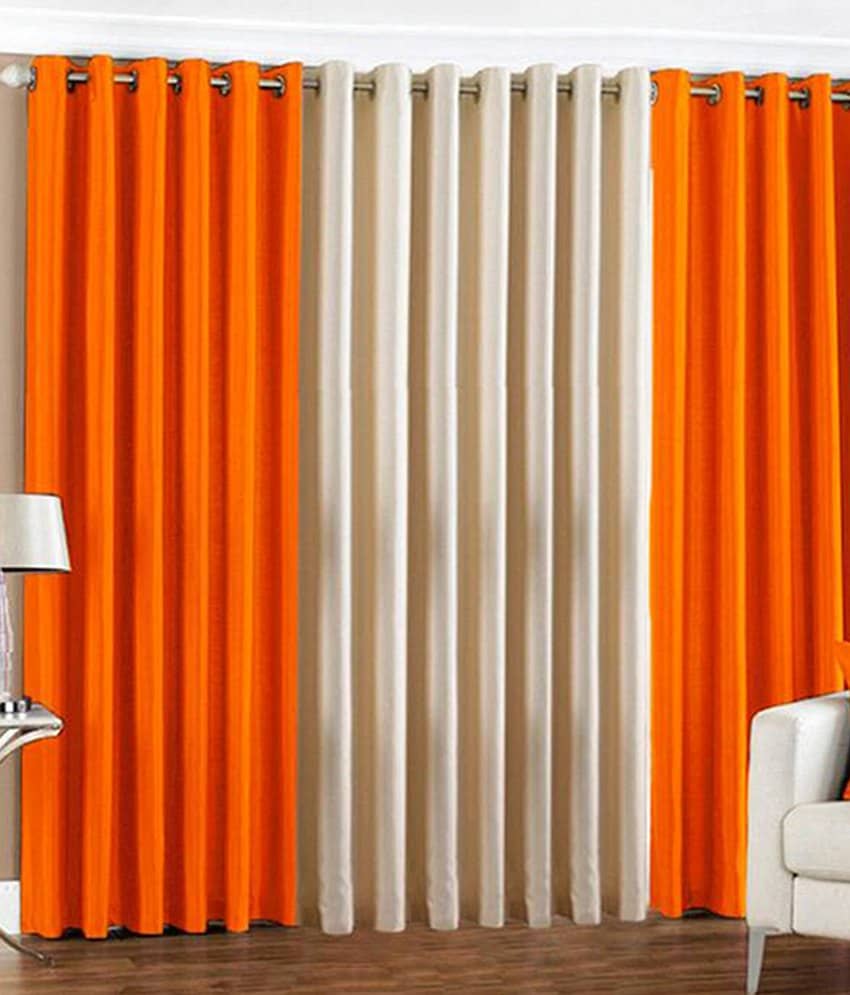 Homefab India Plain Semi-Transparent Eyelet Long Door Curtain 8ft (Pack of 3) - Multicolor