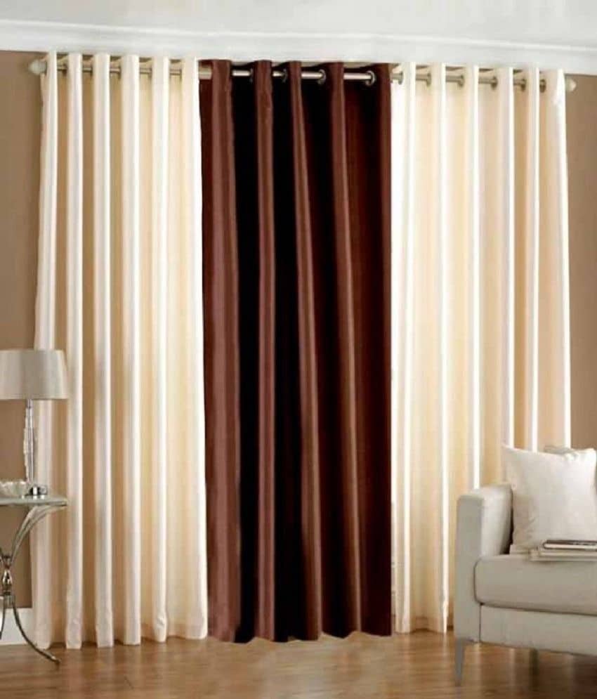 Homefab India Plain Semi-Transparent Eyelet Door Curtain 7ft (Pack of 3) - Multicolor