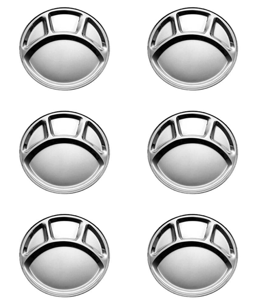 Dynore 6 Pcs Stainless Steel Silver Partition Plate Dynore 6 Pcs Stainless Steel Silver Partition Plate