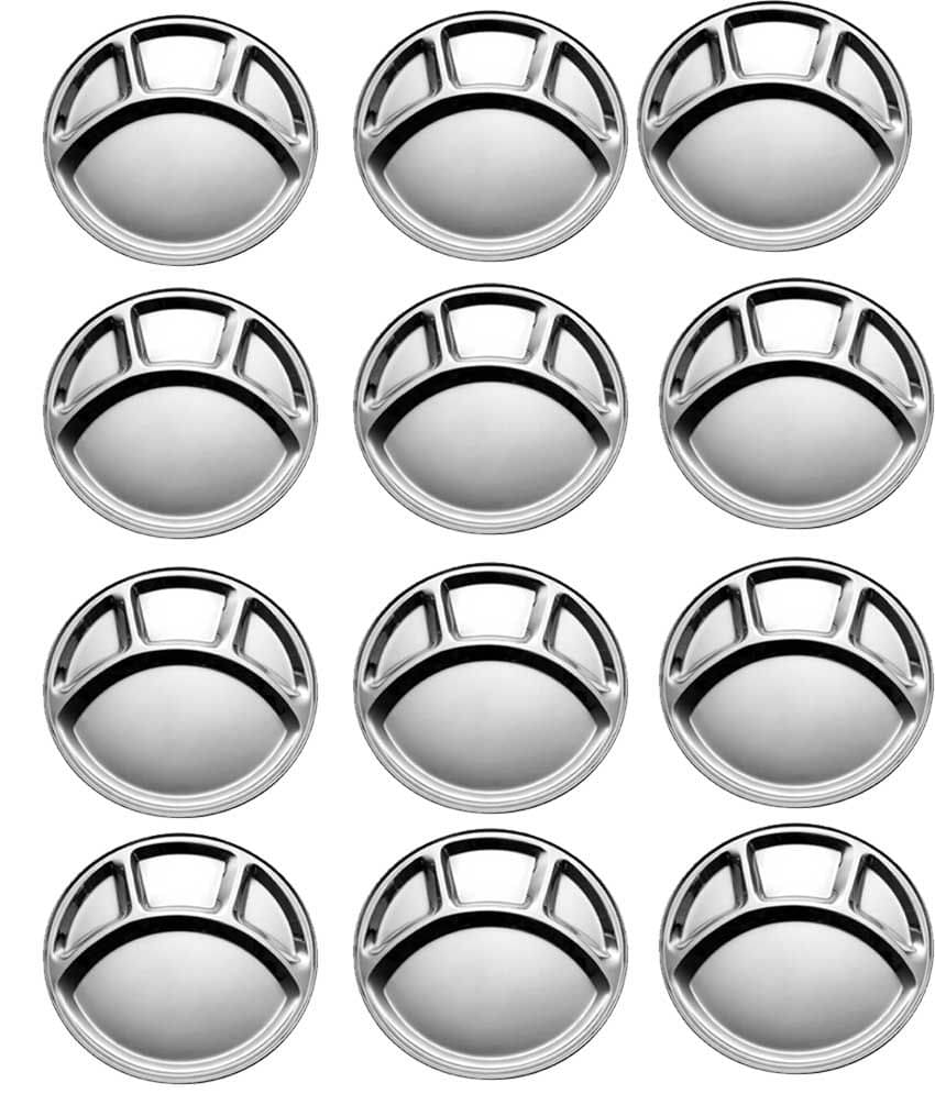 Dynore Stainless Steel Partition Dinner Plates Set Of 12 Dynore Stainless Steel Partition Dinner Plates Set Of 12