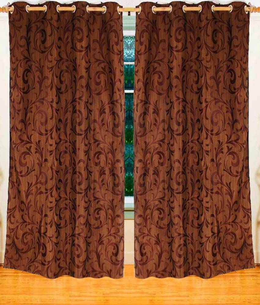 Home Candy Set of 2 Long Door Eyelet Curtains Floral Brown Home Candy Set of 2 Long Door Eyelet Curtains Floral Brown