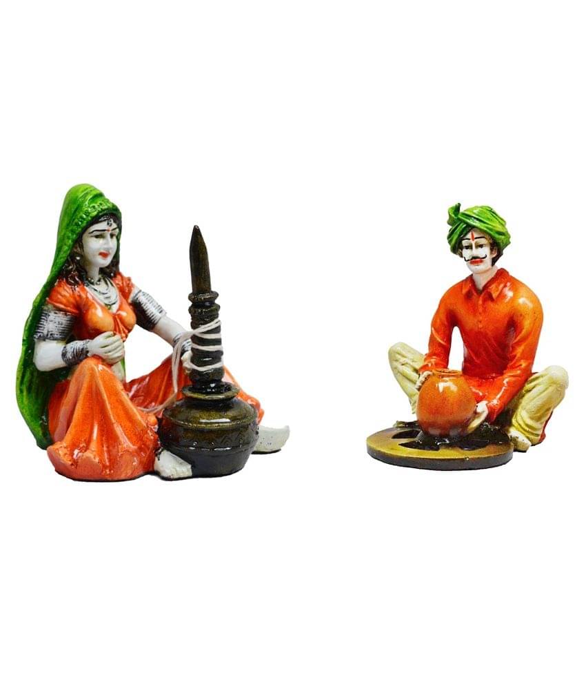 eCraftIndia Set of 2 Orange & Off-White Handcrafted Rajasthani Figurines     			eCraftIndia Set of 2 Orange & Off-White Handcrafted Rajasthani Figurines