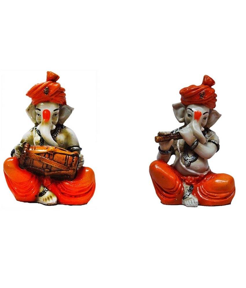 eCraftIndia Set of 2 Orange Handcrafted Polyresin Lord Ganesha-Shaped Showpieces eCraftIndia Set of 2 Orange Handcrafted Polyresin Lord Ganesha-Shaped Showpieces