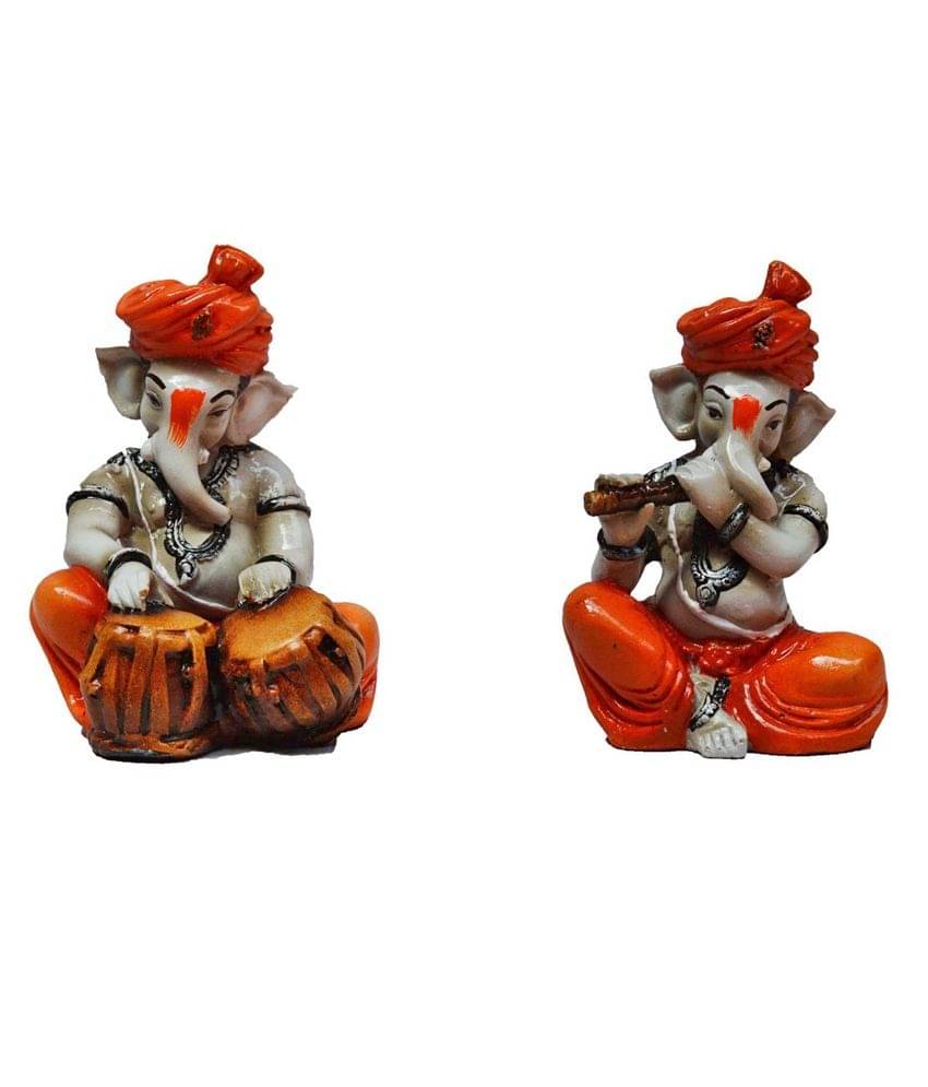 eCraftIndia Set of 2 Orange Handcrafted Polyresin Lord Ganesha-Shaped Showpieces eCraftIndia Set of 2 Orange Handcrafted Polyresin Lord Ganesha-Shaped Showpieces