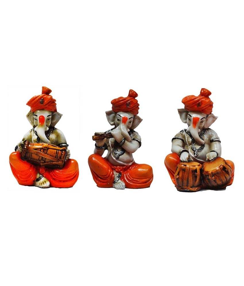 eCraftIndia Set of 3 Orange Handcrafted Polyresin Lord Ganesha-Shaped Showpieces eCraftIndia Set of 3 Orange Handcrafted Polyresin Lord Ganesha-Shaped Showpieces