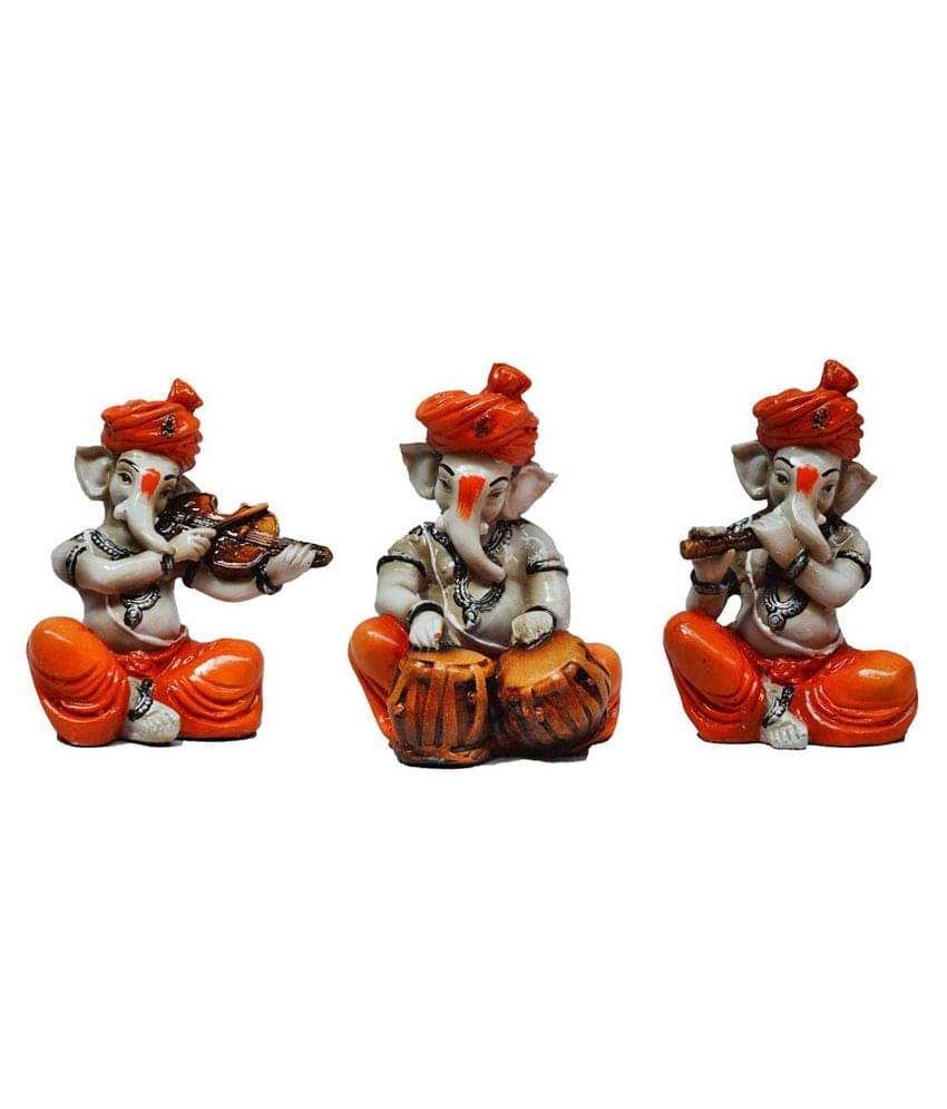Ecraftindia Ganesha Playing Violin, Tabla And Flute (set Of 3) Ecraftindia Ganesha Playing Violin, Tabla And Flute (set Of 3)
