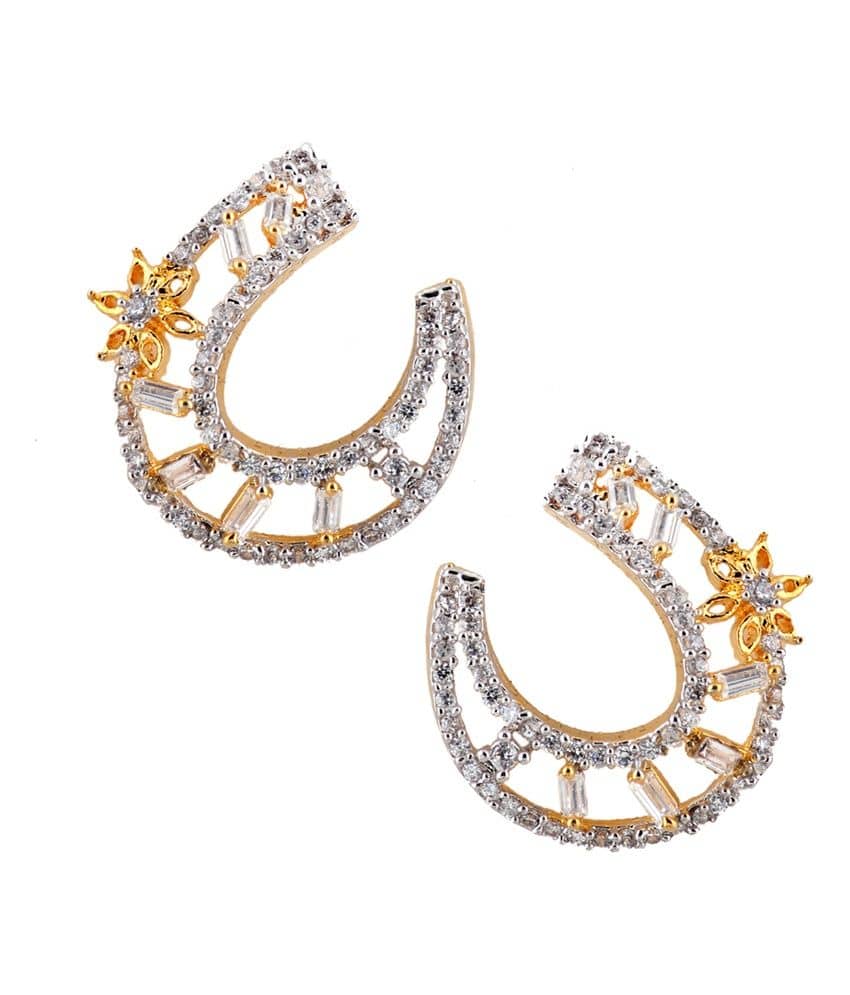 The jewelbox baguette flower american diamond CZ rhodium crescent dainty earring - Earrings | Buy online on ZillyBuy