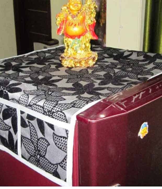 Hstshilpp Black Printed Fridge Top Cover