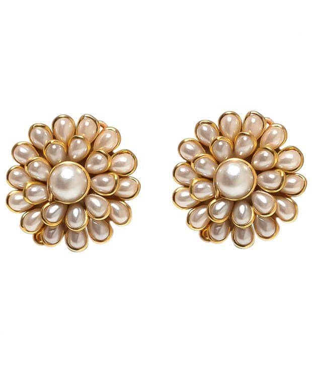 Jewar Gold Plated White Alloy Party Wear Earring Set - Earrings | Buy online on ZillyBuy