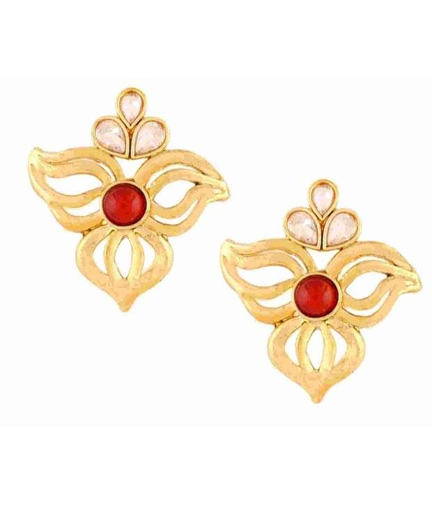 The Jewelbox Cute Gold Plated Ruby Red Filigree Earring. The Jewelbox Cute Gold Plated Ruby Red Filigree Earring.