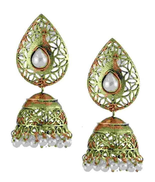 The Jewelbox Gold Plated Pearl Filigree Jhumki Earring The Jewelbox Gold Plated Pearl Filigree Jhumki Earring