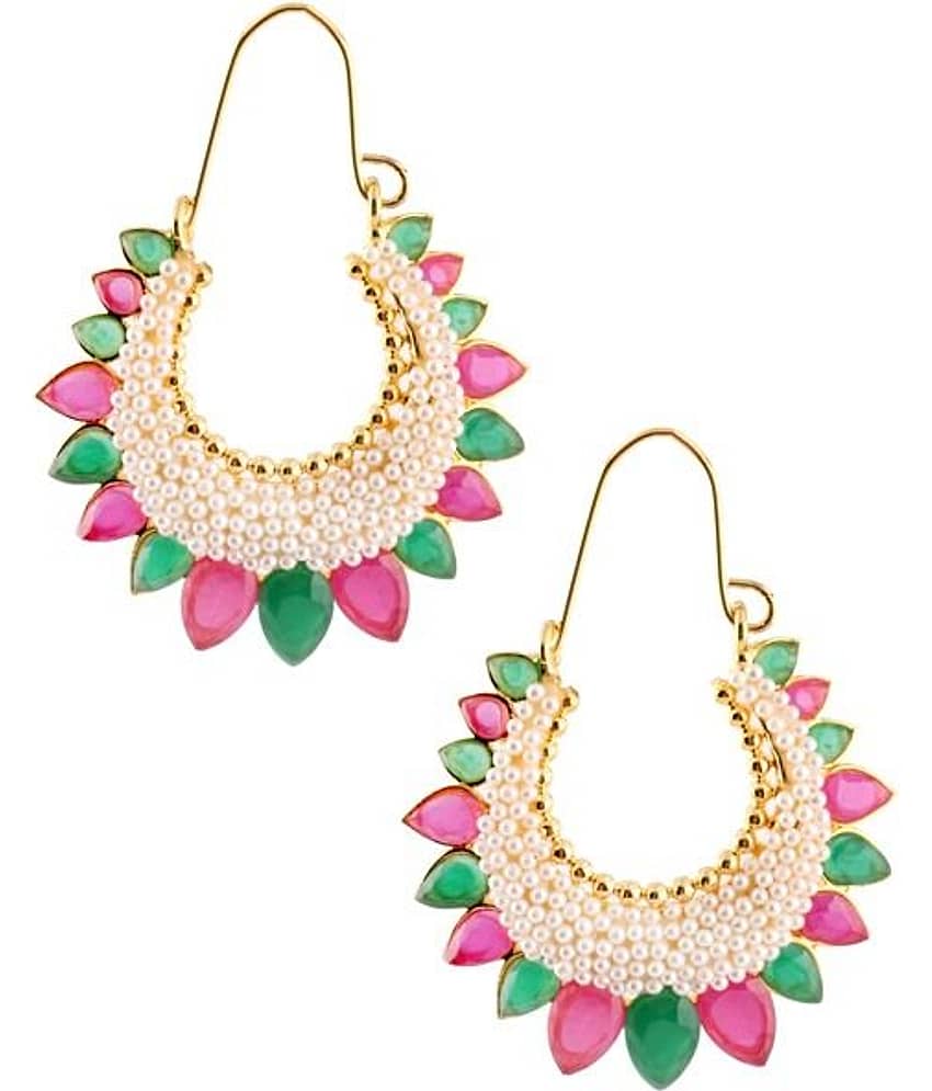 The Jewelbox Red Green Pearl Gold Plated Chaand Bali Earring - Earrings | Buy online on ZillyBuy