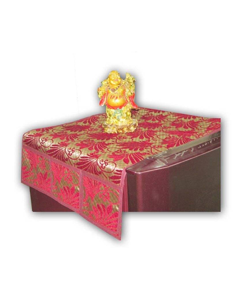     			Hstshilpp Dark Golden And Red Printed Polyster, Cotton And Vellvett Fridge Top Cover