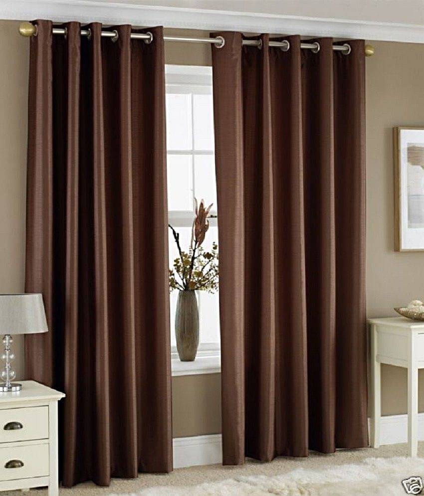 Homefab India Plain Semi-Transparent Eyelet Window Curtain 5ft (Pack of 2) - Brown Homefab India Plain Semi-Transparent Eyelet Window Curtain 5ft (Pack of 2) - Brown