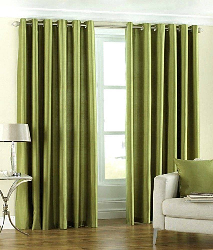     			Homefab India Plain Semi-Transparent Eyelet Door Curtain 6ft (Pack of 2) - Green