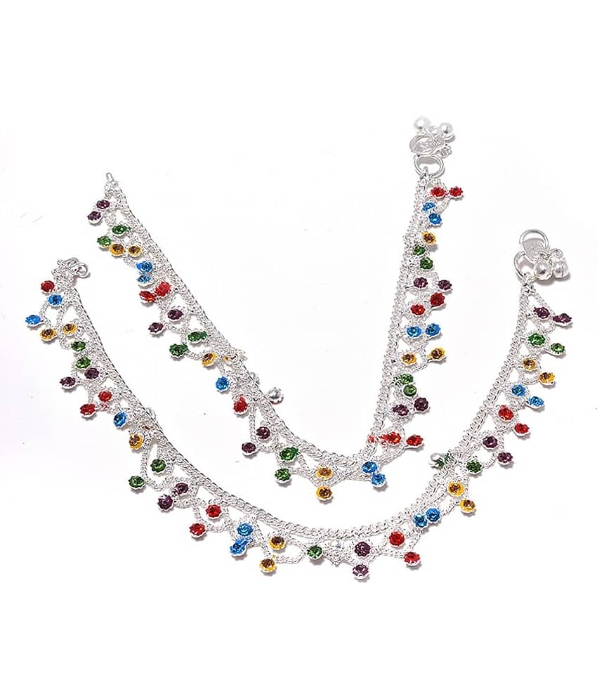 Jewar Mandi White Real Look Silver Plated Multistone Anklet - Anklets | Buy online on ZillyBuy