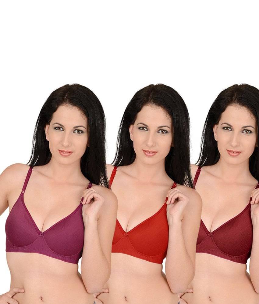 Softskin Multi Color Poly Cotton Padded & T-Shirt Bra Bra Pack of 3