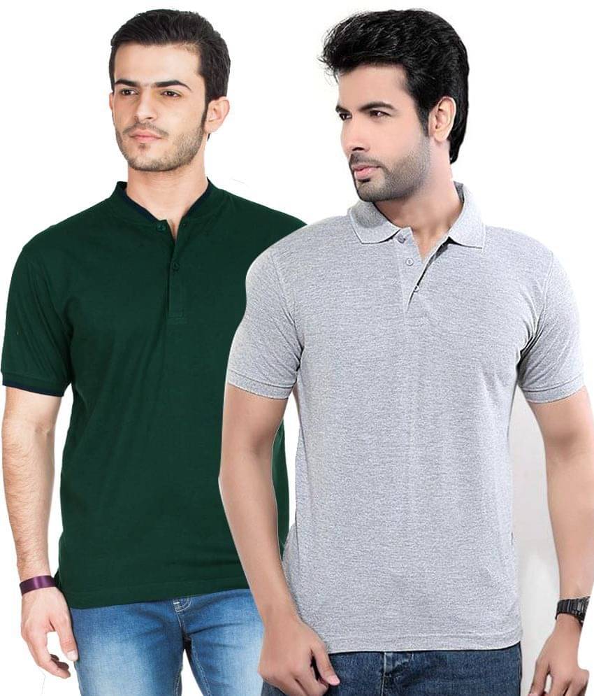 Concepts Pack Of Grey And Bottle Green Polo T Shirts Pack of 2 T-shirts Concepts Pack Of Grey And Bottle Green Polo T Shirts Pack of 2 T-shirts