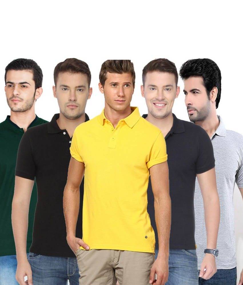 Concepts Pack Of Navy Blue Gray Black Bottle Green And Yellow Polo T Shirts Pack of 5 T-shirts Concepts Pack Of Navy Blue Gray Black Bottle Green And Yellow Polo T Shirts Pack of 5 T-shirts