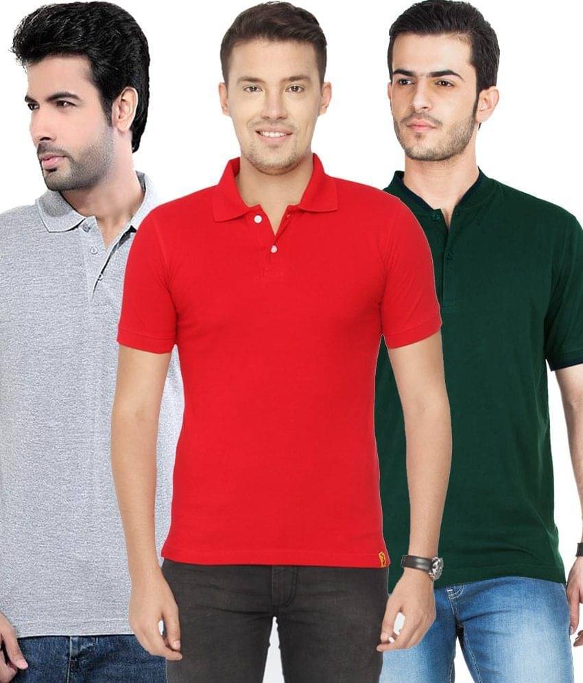 Concepts Pack Of Red, Gray,bottle Green Polo T-shirts Pack of 3 T-shirts Concepts Pack Of Red, Gray,bottle Green Polo T-shirts Pack of 3 T-shirts