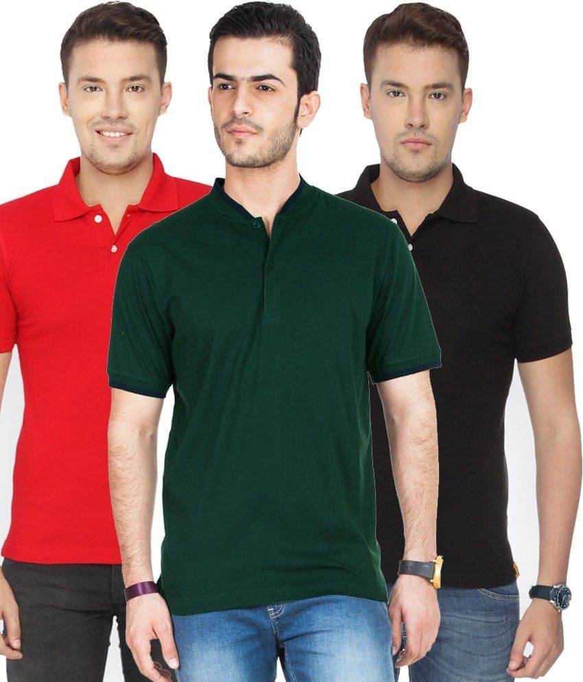     			Concepts Pack Of Red, Black,bottle Green Polo T-shirts Pack of 3 T-shirts