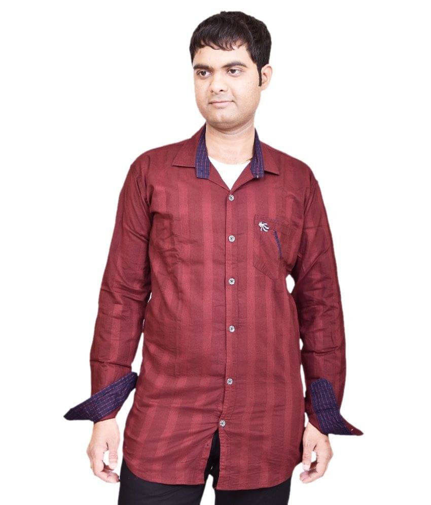     			British Terminal Maroon Cotton Blend Slim Fit Casual Shirt