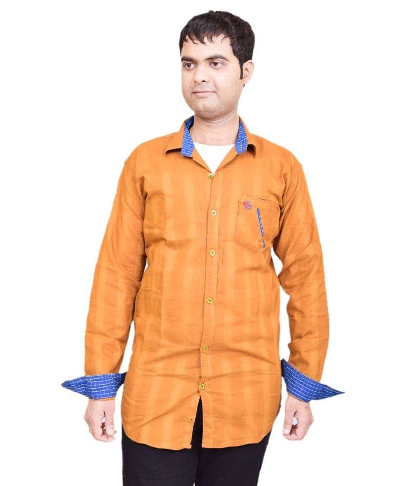     			British Terminal Yellow Cotton Blend Slim Fit Casual Shirt