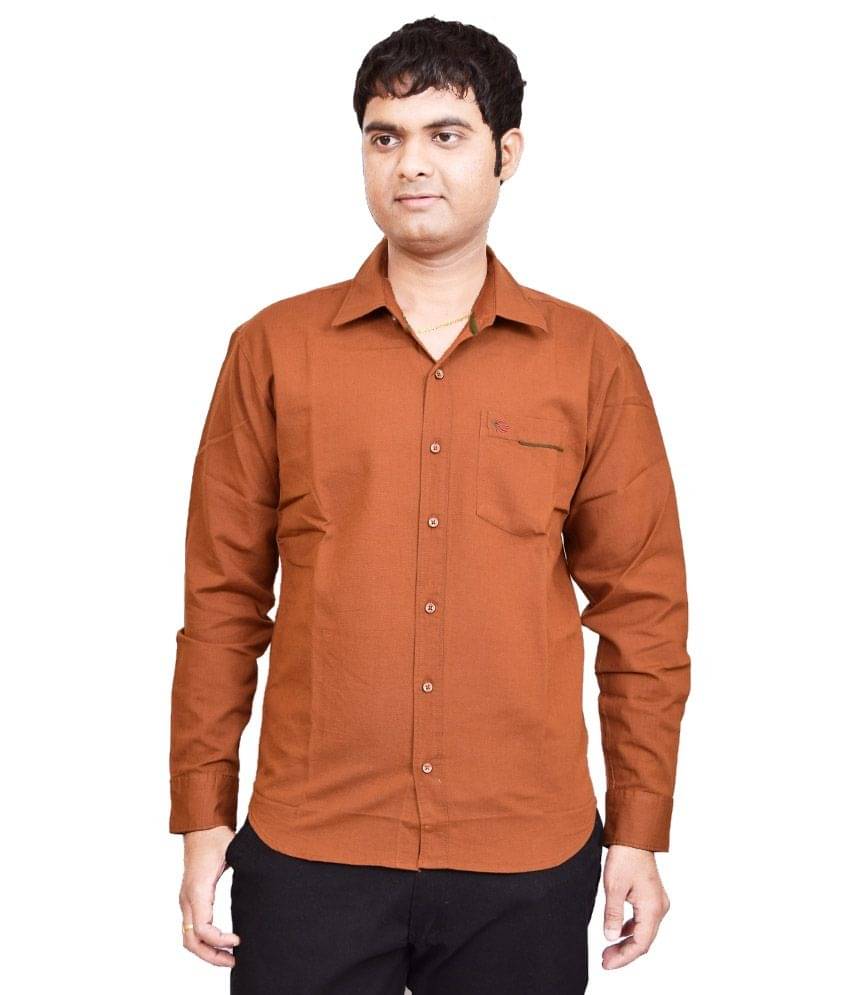     			British Terminal Brown Cotton Casual Shirt
