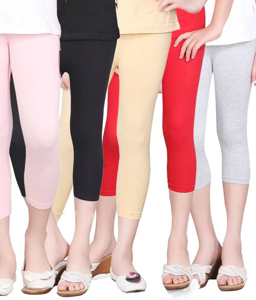     			Sini Mini Pack of 5 Girls Cotton Capris ( Multi )