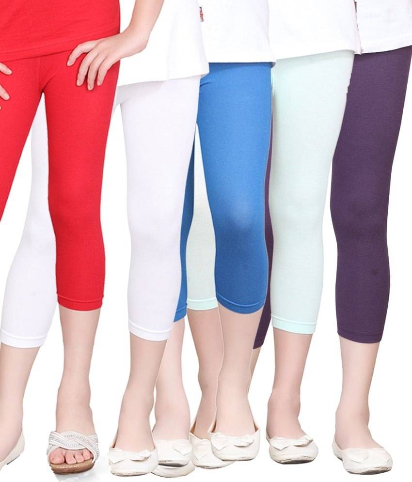     			Sini Mini Pack of 5 Girls Cotton Capris ( Multicolor )