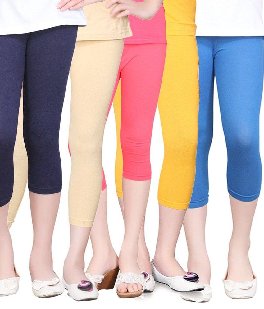     			Sini Mini Pack of 5 Girls Cotton Capris ( Multicolor )