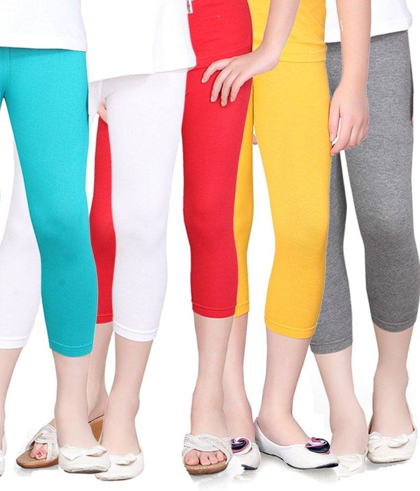     			Sini Mini Pack of 5 Girls Cotton Capris ( Multi )