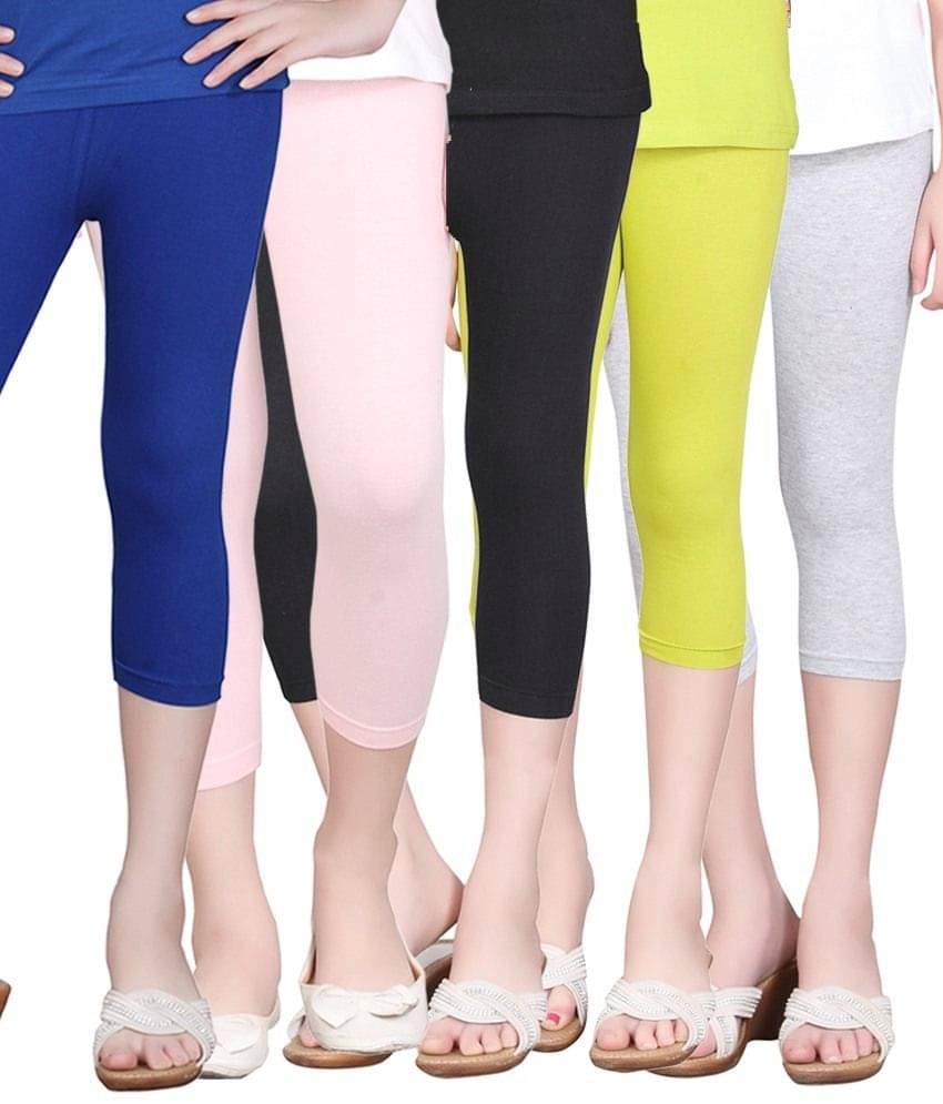     			Sini Mini Pack of 5 Girls Cotton Capris ( Multi )