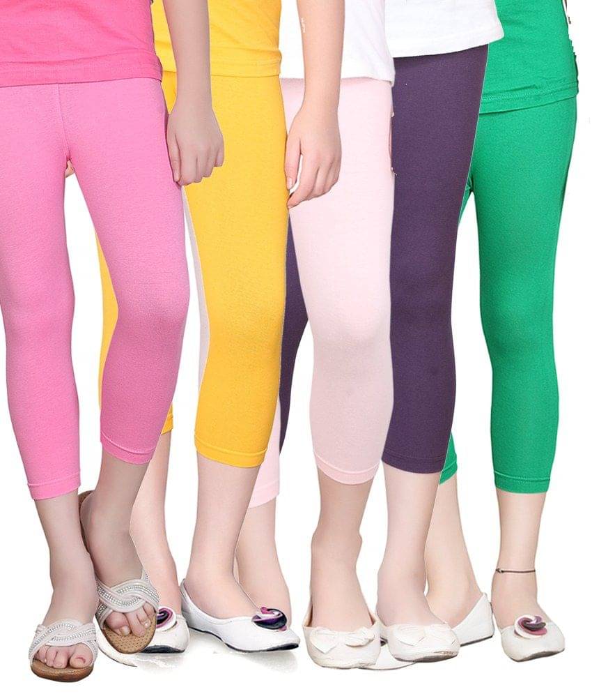     			Sini Mini Pack of 5 Girls Cotton Capris ( Multi )
